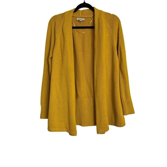 Loft Outlet Cardigan Sweater Womens Size Medium Yellow Cable Knit Open Front - Picture 1 of 8
